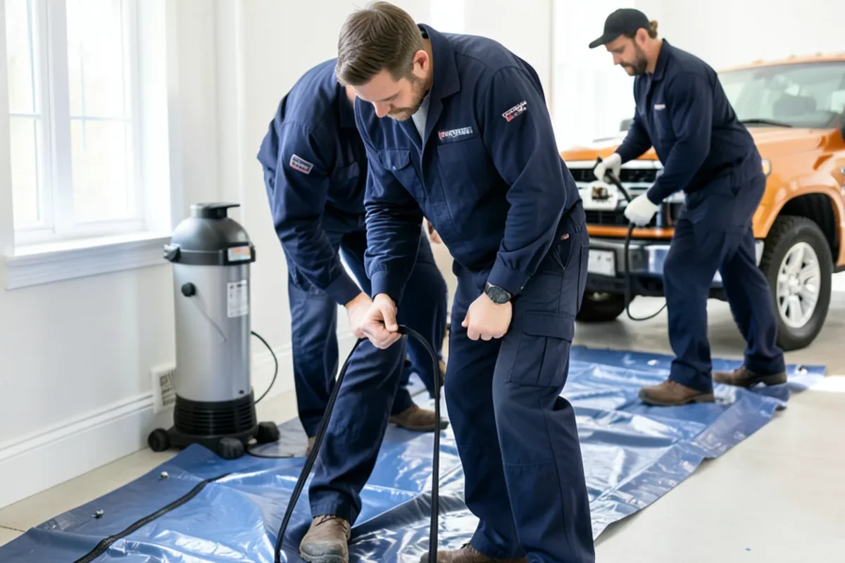 Containment barriers and air movers setup for structural drying