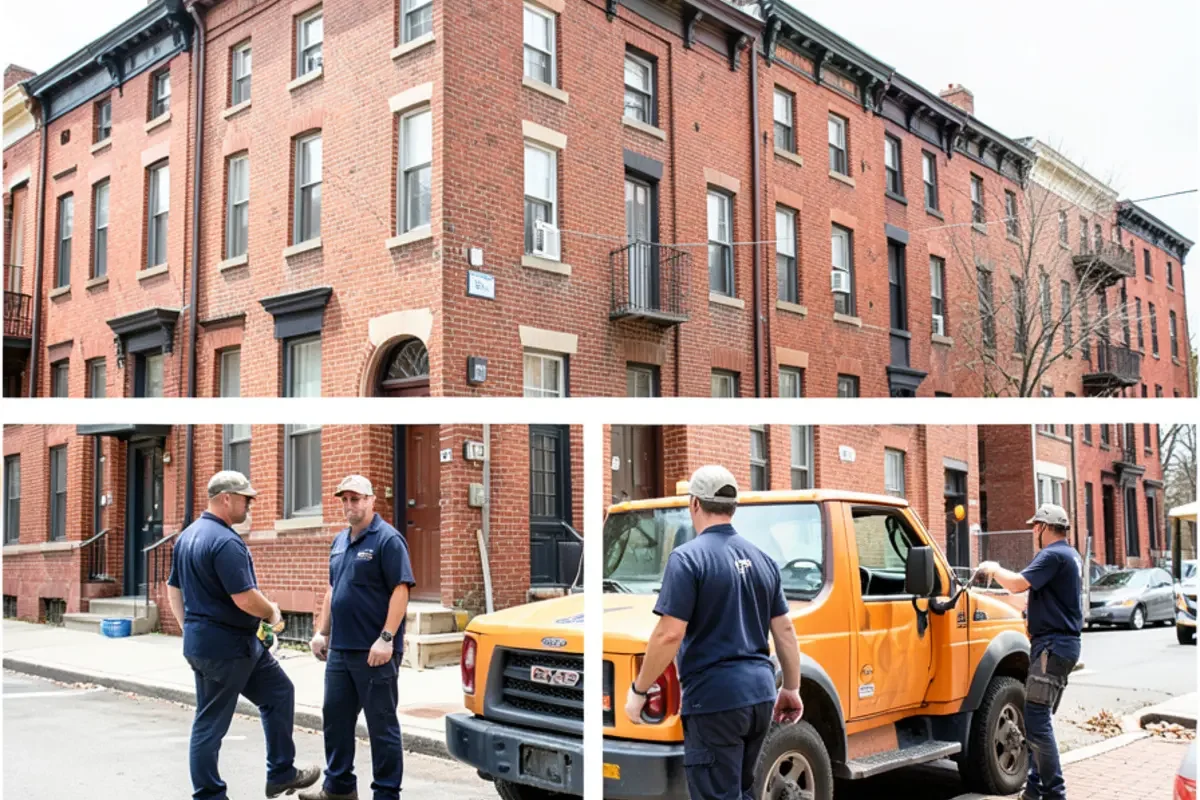 Historic Baltimore brick rowhouse streetscape showing typical architectural risk